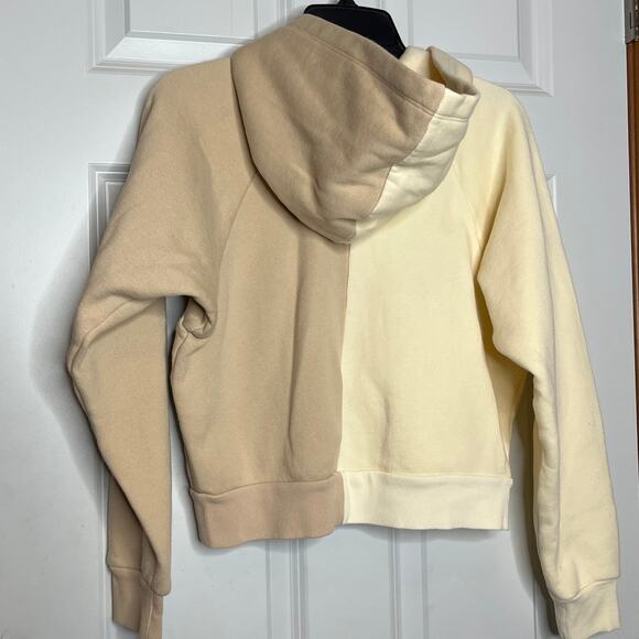 Donni SMALL Fleece Lined Cream Colorblock Zip Front Hoodie Sweatshirt - Picture 5 of 10